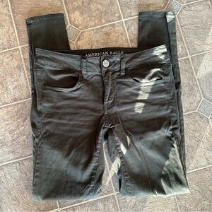 American Eagle Super Stretch Dark Green Sateen Skinny Jeggings | 2 Regular